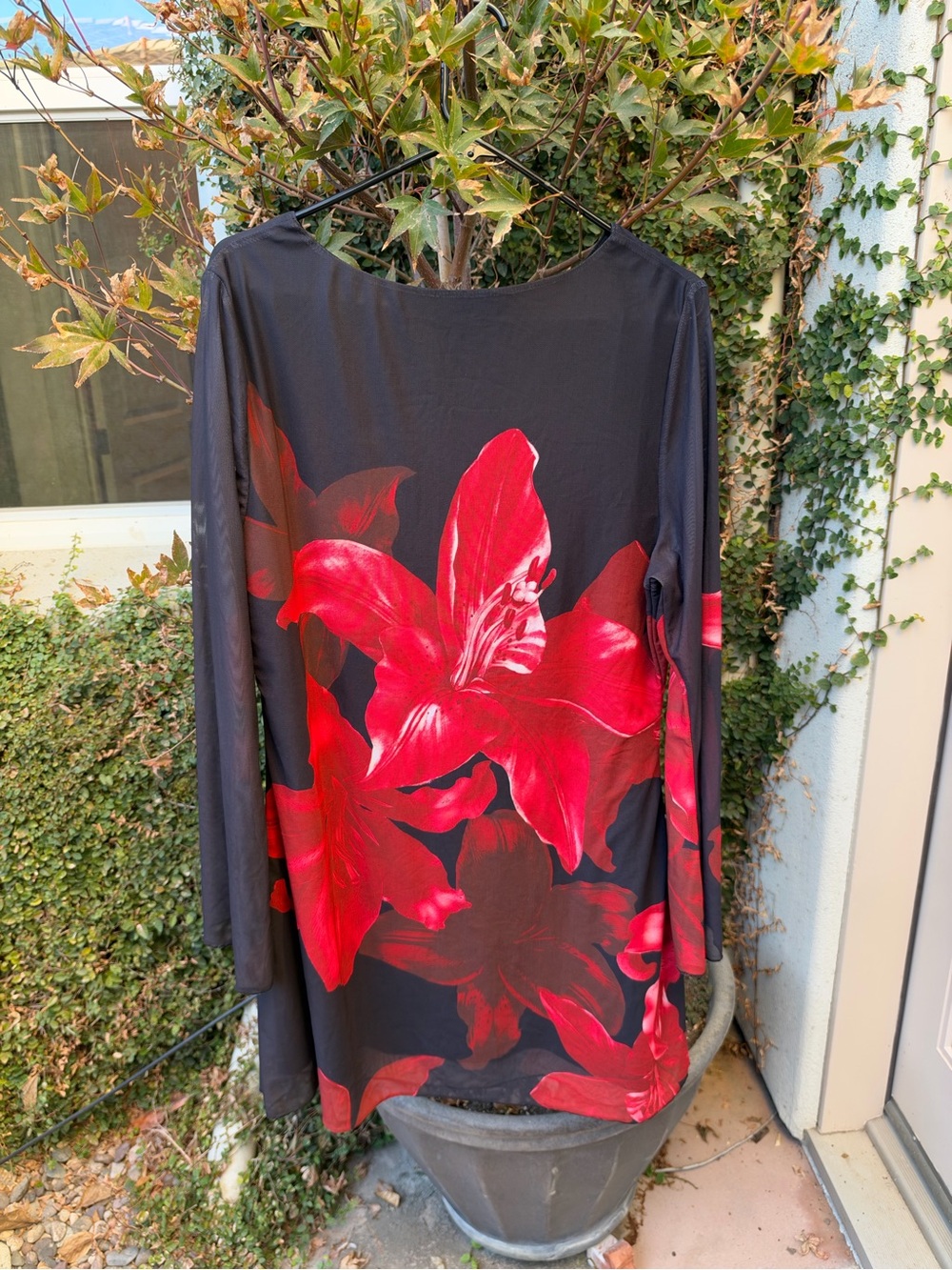 SHEIN Black Tunic with Bold Red Floral Print